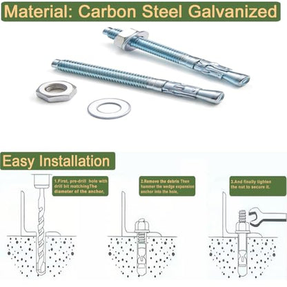10 Pcs 1/2" x4-3/4 Wedge Anchors,Heavy-Duty Mounting Bolts for Concrete - size: 1/2"x4-3/4"