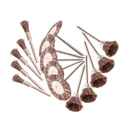 15 Pcs 1/8 Inch Shank Assorted Shape Horse Hair Wheel Brushes - style: 15 Pcs Brown