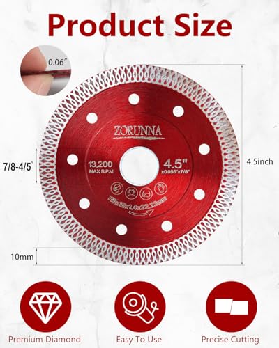 ZORUNNA 2Pcs 4.5" Diamond Blade for Angle Grinder, Tile Saw Blades - size: 4.5"