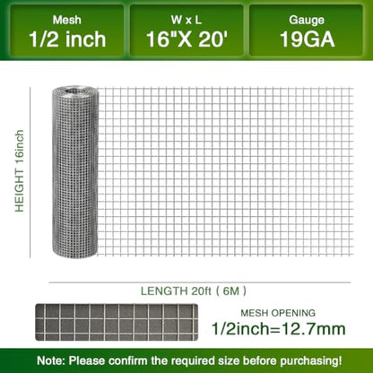 Chicken Wire Fence,Hardware Cloth 1/2 Inch 16inx20ft (19 GA) - color: 1/2inch, size: 16in x 20ft