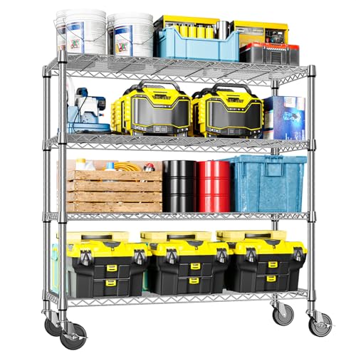 IZEUK 4-Tier Heavy Duty Metal Wire Shelving Unit, Adjustable Storage Rack Organizer for Garage, Kitchen, Office, Pantry, Warehouse (Chrome, 17.7" D x 47.2" W x 59.1" H) - color: Chrome, size: 4 Tier, 17.7" D x 47.2" W x 59.1" H