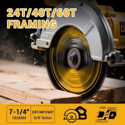3-Pack 7-1/4-Inch 24T/40T/60T Carbide Circular Saw Blades for Wood - size: 7-1/4'' (24T+40T+60T)