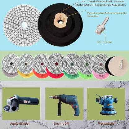 4 Inch Diamond Polishing Pads Marble polishing kit 50-3000 Wet/Dry Set 12 Pieces for Drill Grinder Polisher for Concrete Marble Quartz Stone Countertop Granite polishing refurbishment