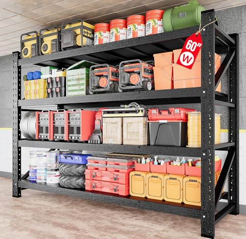 5000LBS Heavy Duty Garage Shelving Units,60" Wide & Deep Storage Shelves,Metal Garage Shelves,Large Storage Rack,Steel Shelf,Industrial Shelving for Shop,Warehouse,Basement,60" W x 24" D x 70" H - color: Matte Black, size: 60"Wx24"Dx70"H