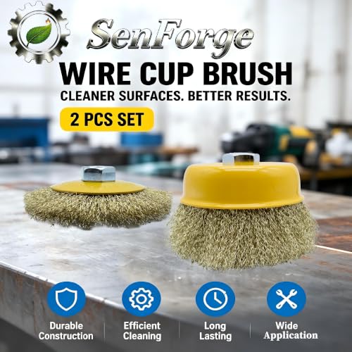 2 Pack 4 Inch Crimped Wire Cup Brush, Brass Coated Steel Wire Wheel