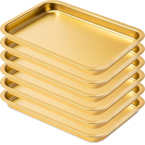 6 Pcs 8.6 X 6.4 Inch Small Baking Sheet Gold Stainless Steel Pan - color: Gold, size: 8.6 x 6.4 Inch