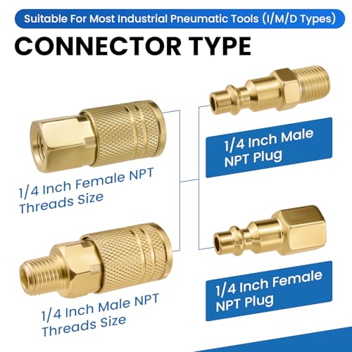 1/4" NPT Air Hose Fittings Coupler & Plug Kit, 8 Pieces - size: Mix 1/4" 8 pcs