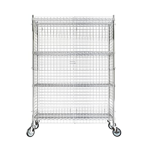 Commercial Grade NSF Listed Metal Wire Mesh Storage Chrome Mobile Security Cage Kit, 18" x 48" x 70", Perfect for Warehouse, Grocery Store, Restaurant, Dishroom - color: Chrome, size: 18" x 48" x 69"