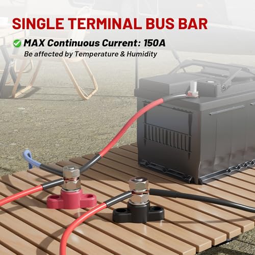 RED WOLF 12V 150A Power Distribution Block 3/8" Single Stud Busbar M10 Terminal Bus Bar 12 Volt DC Battery Junction Post Power for Auto Boat Marine Solar System Positive and Negative (2PC) - size: Single M10 Stud