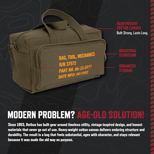 Rothco Mechanics Tool Bag, Heavy‑Duty Canvas Tool Organizer with Zipper Pockets, Compact Portable Tool Storage (Earth Brown) - color: Earth Brown