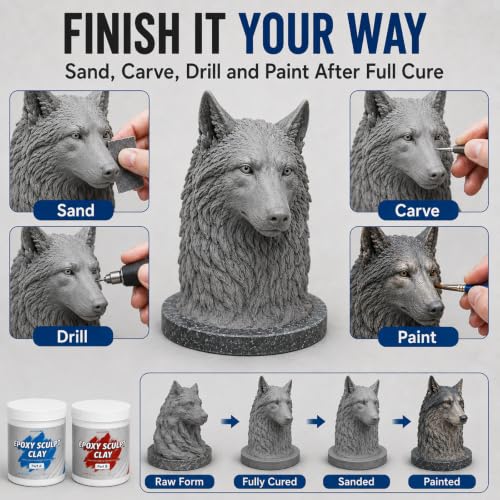 1 lb White Epoxy Putty Sculpt Clay, 2 Part Self Hardening Modeling Clay - size: 1 Pound