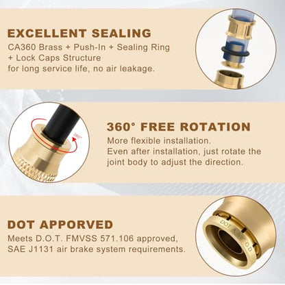 18PCS 1/2" 3/4" 5/8" Brass Dot Air Line Fittings Kit, Straight Union - size: 1/2" + 5/8" + 3/4"