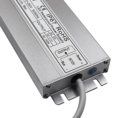 LED Driver Waterproof IP67 Power Supply 150W 12V DC 12.5a Transformer thinner and Durable with US 3-Prong Plug Plate for Outdoor Use - size: 12V150W