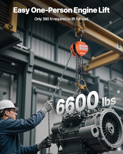VEVOR Hand Chain Hoist, 3 Ton 6600 lbs Capacity, Manual Chain Block with Upgrade G80 Galvanized Chain, 10 ft Lifting Height, Heavy Duty Pulley Hoist for Garage Warehouse Automotive Machinery, Orange - size: 3T 10FT