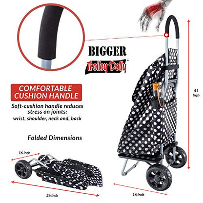 dbest products Bigger Trolley Dolly, Black Polka Dot Shopping Grocery Foldable Cart - color: Black Polka Dot