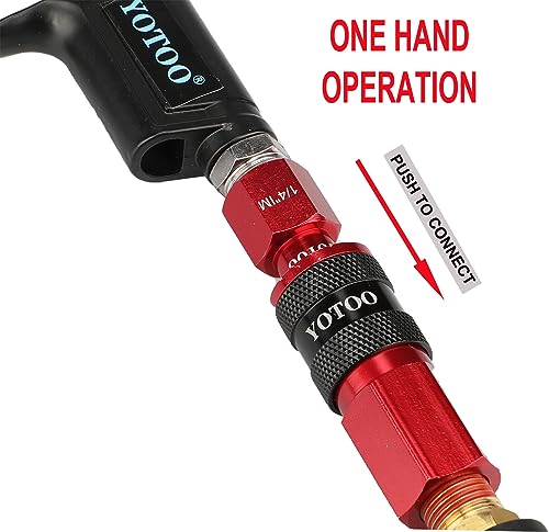 YOTOO 15 Pieces Universal Air Coupler and Plug Kit, Quick Connect Air Hose Fittings, Heavy Duty Aluminum Air Fittings, Lightweight, Push to Connect air tools and air compressor, Red - color: Red, size: 15 Pieces Kit