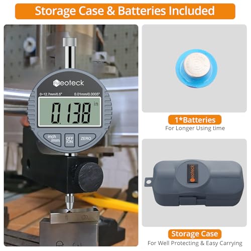 Neoteck 0-12.7mm/0.5" Digital Dial Indicator 0.01mm/0.0005" with Resolution - color: Silver Gray, size: 0-0.5''/0.0005''