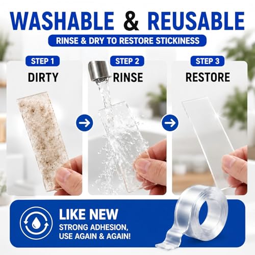 Double Sided Tape Heavy Duty, Nano Clear Mounting Tape, Picture Hanging Poster Carpet Tape for Walls, Dorm Office School Outdoor, Removable Adhesive 【2 Rolls】（9.85FTx1.2in&0.8in - size: 19.7 Feet