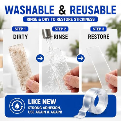 Double Sided Tape Heavy Duty, Nano Clear Mounting Tape, Picture Hanging Poster Carpet Tape for Walls, Dorm Office School Outdoor, Removable Adhesive 【2 Rolls】（9.85FTx1.2in&0.8in - size: 19.7 Feet