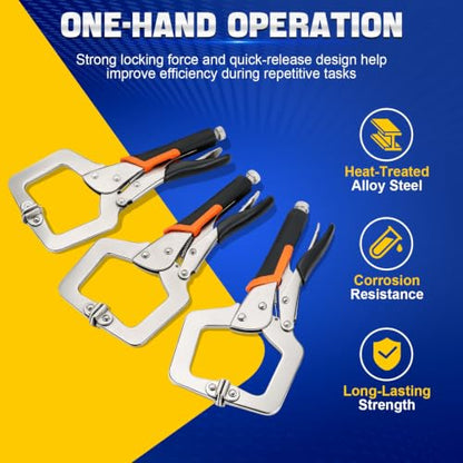 DASBET 3 Pack 11-Inch Locking C Clamp Pliers with Swivel Pads