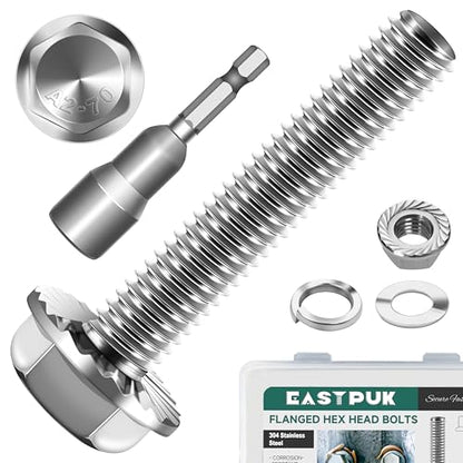 M6-1.0 x 35mm Metric Flanged Hex Head Bolts Screws, 10Sets M6x1.0 Flange Hexagon Drive Stainless Steel 18-8 (304) M6 Bolts and Nuts Washers - color: Silver, size: M6x35mm