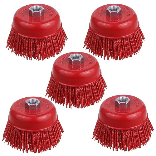 4 Inch Abrasive Filament Nylon Cup Brush for Angle Grinder, 5/8" 11 Thread Corrosion, Paint, for Surface Pre-Treatment of Various Metals (5 Pack) - style: 5 Pack