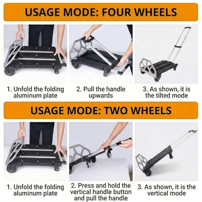 Upgraded 3-in-1 Folding Hand Truck, 500 lbs Capacity Heavy Duty Convertible Dolly Cart with Rubber Wheels, Collapsible Hand Truck with Telescopic Handle, Suitable for Moving, Stair Climbing