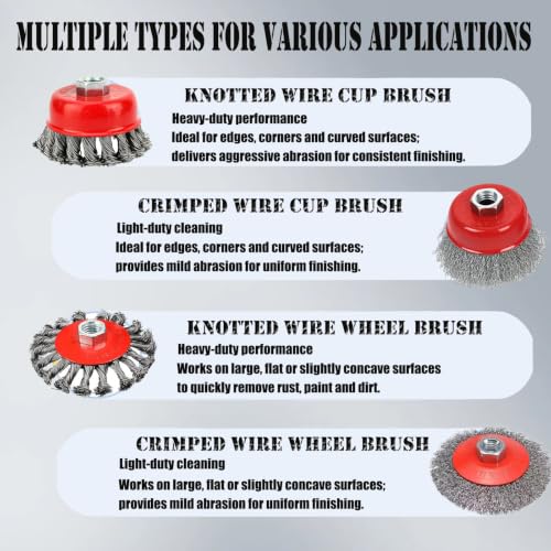 4 Pcs 3" Coarse Crimped Wire Wheel Cup Brush for 4-1/2" Angle Grinder 5/8"-11 UNC Arbor, 0.014”Carbon Steel Wire Brush for Rust, Corrosion, Paint Removal(with 2 Pcs 1/4" Shank Drill Adapter) - style: 3" Coarse Crimped Wire Wheel Cup Brush