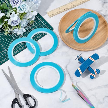 BENECREAT 5 Rolls 5 Styles Fine Line Tape, High-Temp PVC Fine Line Fineline Masking Tape, Automotive Paint for Curves Cyan, 1/13, 1/8, 5/32, 1/5, 1/4 Inch - color: Cyan