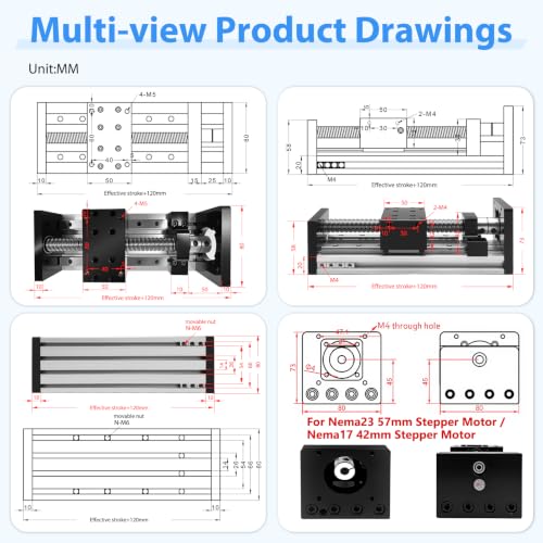 Linear Stage Table 8" 200mm Stroke SFU1605 Ballscrew Linear Slide Table Double Rail Motion Module Fits NEMA 17 NEMA 23 Stepper Motor for CNC Router 3D Printer Laser Engraver - color: For Motorized, size: 8 inch/200mm