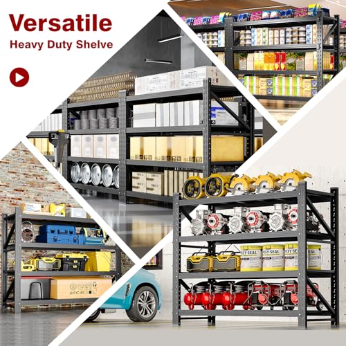 Fesbos 5000LBS Metal Steel Storage Shelves - 71.3" W Black 4 Tier Heavy Duty Rack Commercial Industrial Shelving with Adjustable Shelf for Basement Garage Warehouse - 71.3" W x 24" D x 70" H - size: 71.3" W x 24" D x 70" H