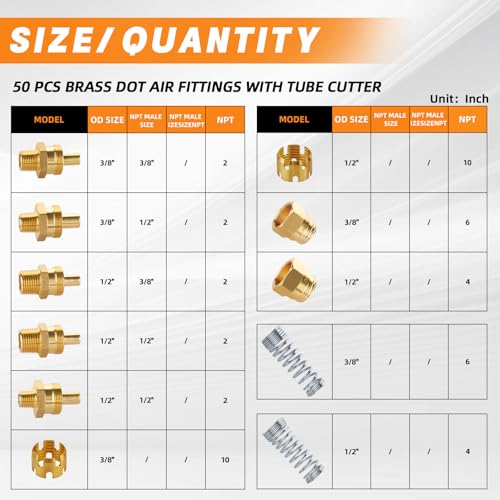 50PCS Brass DOT Air Brake Hose End Fitting Assortment Kit for Replacement - style: 50PCS