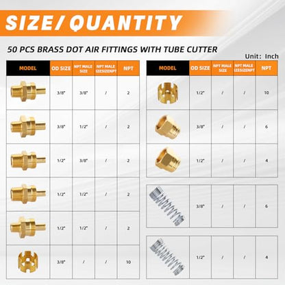 50PCS Brass DOT Air Brake Hose End Fitting Assortment Kit for Replacement - style: 50PCS