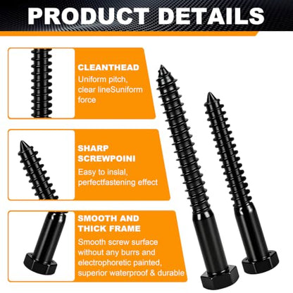 Hex Head Lag Bolts for Wood,1/4" x 4", Lag Screws 12 PCS - size: 1/4" x 4"