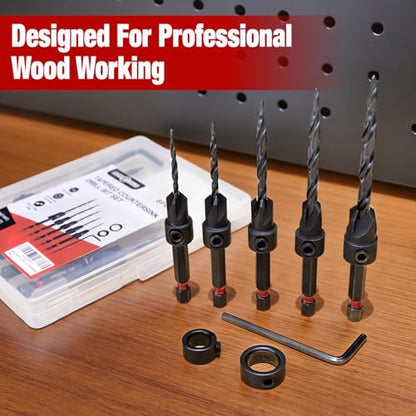 ANGELSWORD Countersink Drill Bit Set for Wood, 5pc Tapered Drill Bits