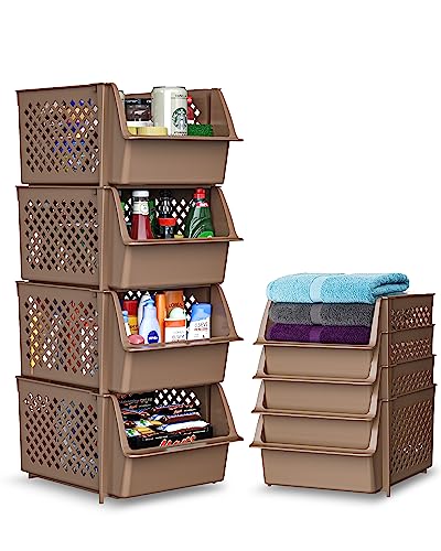 Skywin Stackable Storage Bins Open Front for Pantry Storage, 4 Pack - Brown - color: Brown, size: 4 Pack
