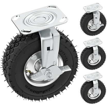 8 inch Casters Wheels, Heavy Duty Casters Set of 4 Load 880lbs with Brake, Locking Swivel Plate Caster, Industrial Castor Wheels for Workbench, Cart, Trolley, Wagon and Shelves - size: 8 inch (2 Swivel with Brake-No Direction Lock)