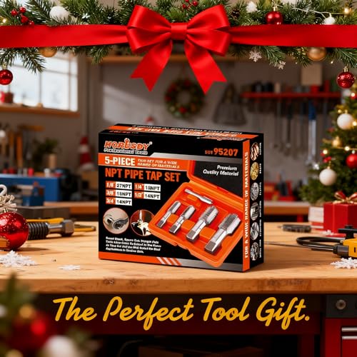 HORUSDY 5-Piece NPT Pipe Tap Kit with Heavy-Duty Storage Case, Premium Carbon Steel Threading Tools, 1/8"–3/4" Tapered Pipe Taps for Fast, Clean & Reliable Plumbing Repairs - style: 5-Piece
