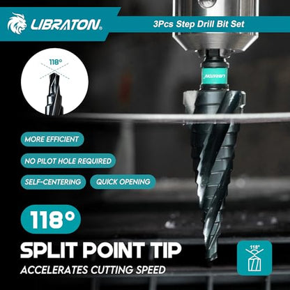 LIBRATON Four Spiral Flute Step Drill Bit Set 1/8"-7/8", M35 Step Bits - style: 1/8" - 7/8" (3pcs Set)