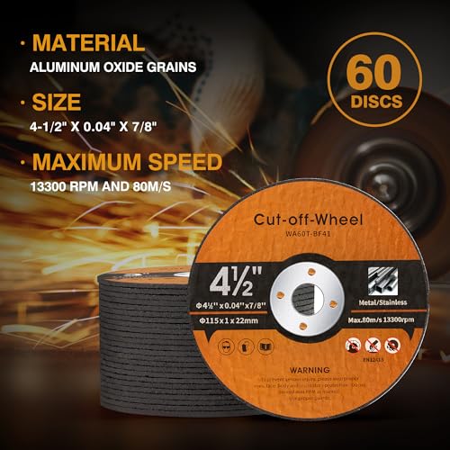60 Pack 4 1/2 inch Cut-Off Wheels for Metal & Stainless Steel and PVC Tube 4.5" x.040 x7/8" Cutting Wheel for Angle Grinder Aggressive Cutting disc for General Purpose Metal Cutting - style: 60 PCS 4.5 Inch
