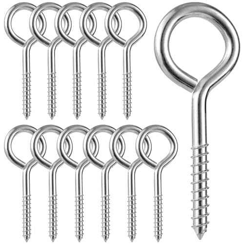 YGAOHF 5 Inch Large Eye Hooks Heavy Duty - 12 Pcs Eye Bolts Screw in Hooks Stainless Steel 500LBS Breaking Strength, Strong Eye Screws for Wood, Hanging Heavy-Duty Applications, Silver