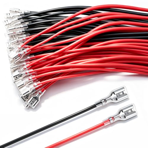 Twidec/20PCS 4.8mm Female Spade Crimp Terminal,Electrical Insulated Terminals with 20cm Cable,Quick Connectors with Insulating Sleeve Red＆Black Female Spade Connectors Assortment Kit - size: 4.8mm