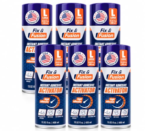 FIX & FUSION Activator Spray (13.5 Fl Oz), Instant Cure Accelerator for Cyanoacrylate (CA) Super Glue for Wood, Plastic, Rubber, Granite, and DIY & Professional, Accelerates Bonding Strength, (6 Pack) - size: 13.5 fl oz (400 ml)