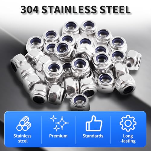 8pcs M16x2mm Nylon Inserted Hex Lock Nuts, 304 Stainless Steel - size: 8pcs 304 M16*2mm