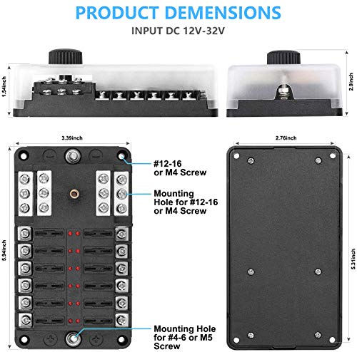 12 Way 12V Fuse Box 12Volt Blade Fuse Block Holder, 12 Circuit W/Negative Bus Waterproof Fuse Box with LED Indicator for 12V/24V Automotive Golf Cart Truck Car Boat Marine RV Van Vehicle - style: Upgrade 12 Way