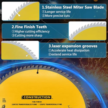 2-Pack 12 Inch Miter Saw Blade 80 T Fine Finish Stainless Steel - style: 12IN,80T&80T