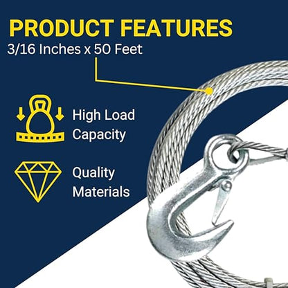 Tie Down Engineering 59390 Winch Cable 3/16" x 50' - size: 3/16 in x 50 ft