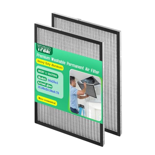 16x25x1 Air Filter MERV-11 | Washable Reusable Furnace Filter| 2-Pack - size: 16''x25''x1''