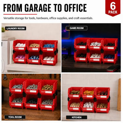 6 Pack Stackable Plastic Parts Bins, 5x4x3 in, Red - color: Red-6 Pack, size: 5"x4"x3"