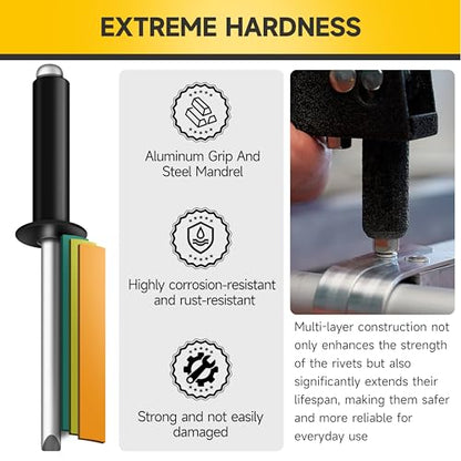 Mywish (400Pcs) 1/8" x 1/4" Black Blind Pop Rivets Aluminum Grip and Steel Mandrel Blind Rivets, Open End 1/8 Rivets for Metal - size: 1/8" x 1/4"